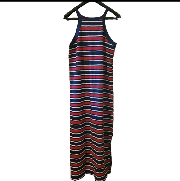 Elan Dresses | Elan Vtg Sleeveless Striped Midi Dress Cotton Blend Red White Blue Sz Medium | Color: Blue/Red | Size: M | Monlouis's Closet